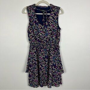Sam Edelman Dress Confetti Print V Neck Cinch Waist Layered Blouson Size 8
